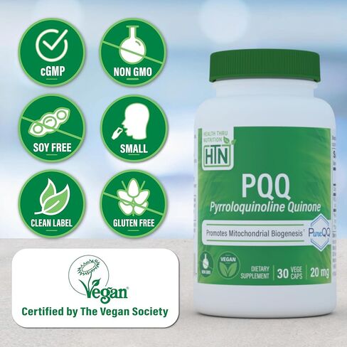 Health Thru Nutrition PQQ 20mg Pyrroloquinoline Quinone as PureQQ | Vegan Certified, Non-GMO Gluten Free | Promotes Mitochondrial Biogenesis (Pack of 120) in Saudi Arabia
