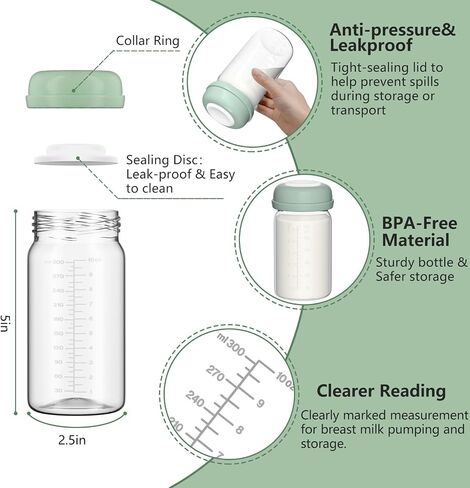 Breastmilk Storage Bottles Collection Bottles, 10oz Wide-Neck Breast Milk Container for Spectra S1 S2 SG Motif Luna Breast Pumps, Fit for 22oz Breast Milk Cooler & Fridge, PP Material, 2 Packs in Kuwait