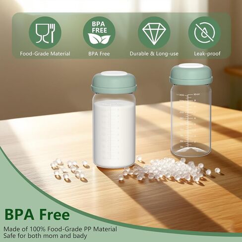 Breastmilk Storage Bottles Collection Bottles, 10oz Wide-Neck Breast Milk Container for Spectra S1 S2 SG Motif Luna Breast Pumps, Fit for 22oz Breast Milk Cooler & Fridge, PP Material, 2 Packs in Kuwait