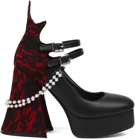 KOKOMOMO Womens Lace Flower Heels Goth Platform Shoes Chunky High Heel Mary Janes Gothic Shoe in Saudi Arabia