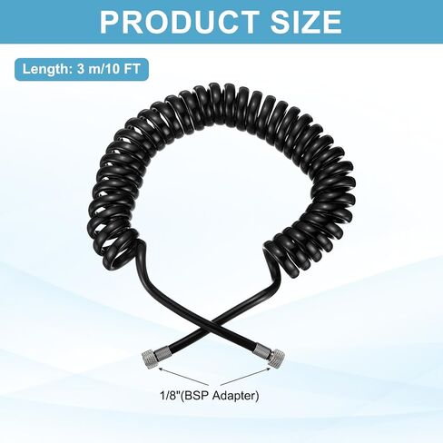 PATIKIL 1 Pcs 1/8 Polyurethane Recoil Air Hose, 6ft Air Compressor Hose with 1/8 Inch Quick Fittings and Bend Restrictor for Air Brush Paint Machine Nails, Black in Saudi Arabia