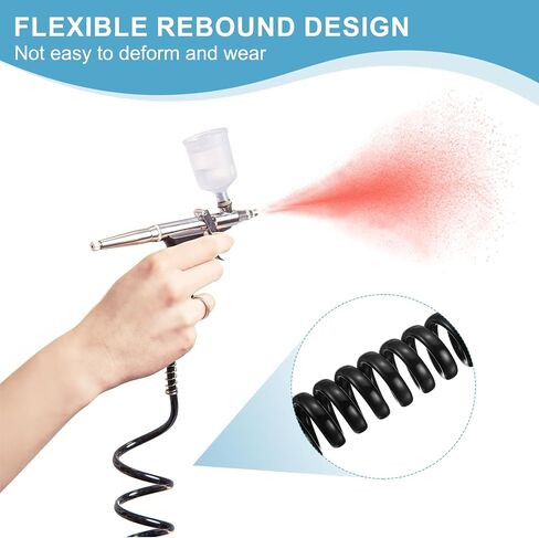 PATIKIL 1 Pcs 1/8 Polyurethane Recoil Air Hose, 6ft Air Compressor Hose with 1/8 Inch Quick Fittings and Bend Restrictor for Air Brush Paint Machine Nails, Black in Saudi Arabia