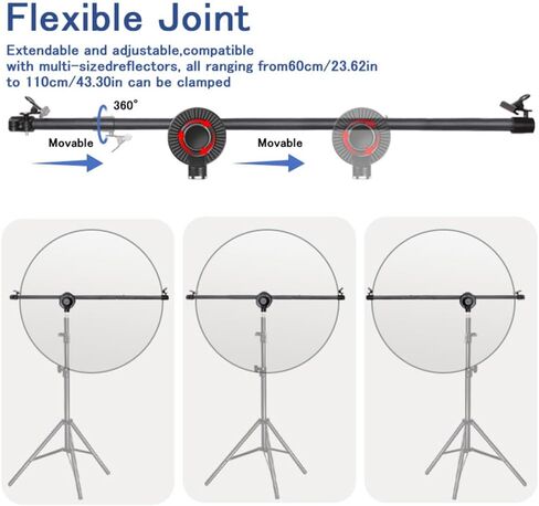 The photography reflector bracket can be extended and rotated 360 degrees with a length of 11.81-43.3 inches, suitable for photography studio products and portrait photography, with 1/4 interface in Saudi Arabia