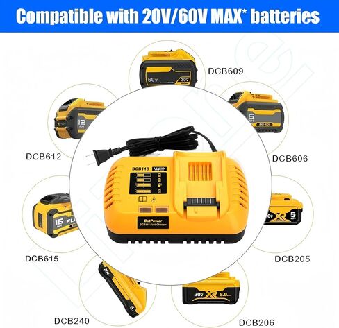 DCB118 Rapid Charger for DEWALT 20V MAX/60V MAX Batteries | Fast Charging 4Ah-15Ah | UL Listed​ in Saudi Arabia