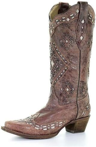 Corral Glitter Diamond Inlay Snip Toe Cognac Womens Western Boots A3109 in Saudi Arabia