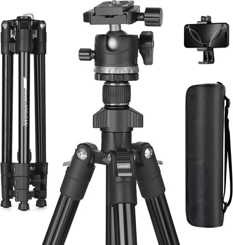JOILCAN 66" Camera Tripod, Travel Tripod for Camera with 360° Ball Head & Phone Holder, Lightweight Compact Tripod for DSLR/Smartphone Photography, Max Load 22lbs in Kuwait