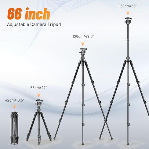 JOILCAN 66" Camera Tripod, Travel Tripod for Camera with 360° Ball Head & Phone Holder, Lightweight Compact Tripod for DSLR/Smartphone Photography, Max Load 22lbs in Kuwait