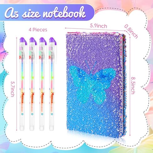 مجموعة دفاتر الملاحظات Outus Sequin مع 4 قطع من أقلام حبر جل ملونة، مجموعة مذكرات يومية قابلة للعكس ومجلة كتابة يوميات للمراهقين في عيد الحب للفتيات الصغيرات (أزرق وردي) in Kuwait