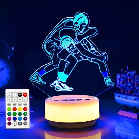 Wrestling Night Light Sport Lights for Wrestler Combat Decor with 14 RGB Colors Remote Control Timer Dimmer, Sport Gifts for Wrestling Fan Boys and Man in Saudi Arabia