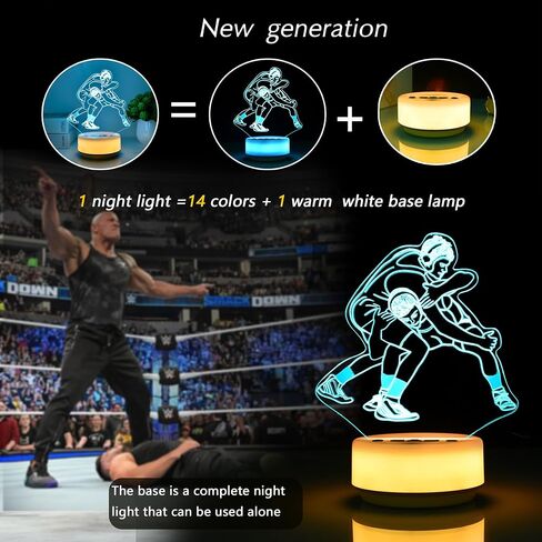 Wrestling Night Light Sport Lights for Wrestler Combat Decor with 14 RGB Colors Remote Control Timer Dimmer, Sport Gifts for Wrestling Fan Boys and Man in Saudi Arabia