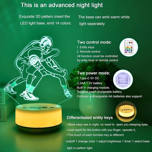 Wrestling Night Light Sport Lights for Wrestler Combat Decor with 14 RGB Colors Remote Control Timer Dimmer, Sport Gifts for Wrestling Fan Boys and Man in Saudi Arabia