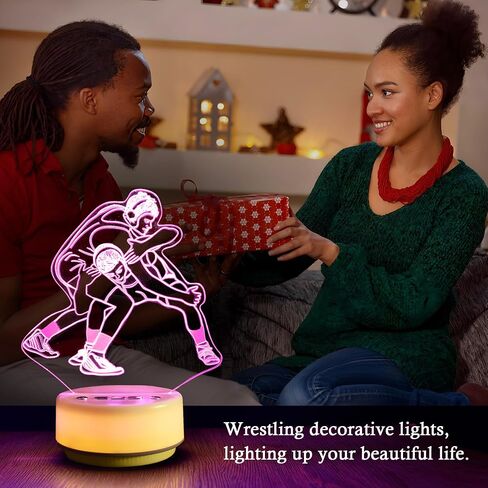 Wrestling Night Light Sport Lights for Wrestler Combat Decor with 14 RGB Colors Remote Control Timer Dimmer, Sport Gifts for Wrestling Fan Boys and Man in Saudi Arabia
