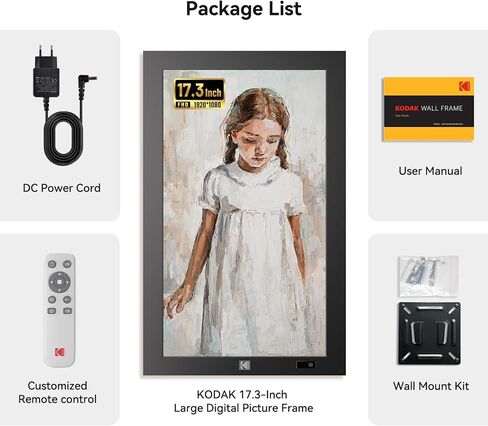 Kodak 23.8 "X-Large Wifi Digital Picture Frame-1920x1080 عرض IPS FHD مع تخزين 32 جيجا بايت ، دوار تلقائي ، التحكم عن بُعد ، جدار قابل للتركيب ، متوافق مع Alexa ، للعائلة in Kuwait