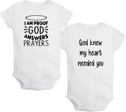 iDzn Pack of 2, God knew my heart needed you & I am Proof God Answers Prayers Funny Romper Baby Bodysuit Infant Kids Jumpsuit in Saudi Arabia