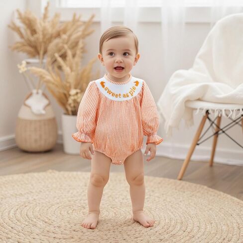 My First Halloween Baby Girl Outfit Pumpkin Bubble Romper Long Sleeve Smocked Jumpsuit Cute Fall Clothes in Kuwait