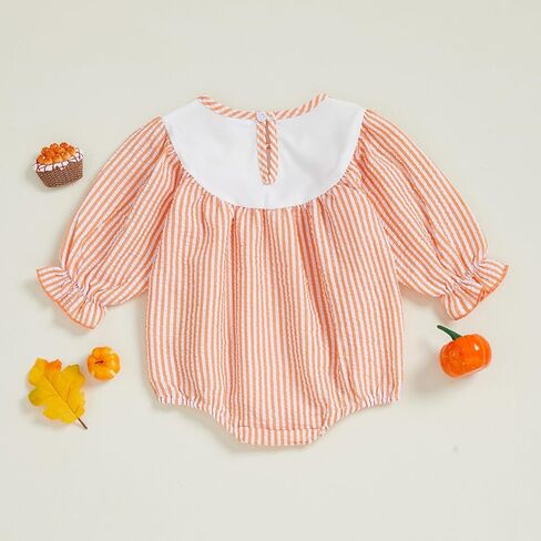 My First Halloween Baby Girl Outfit Pumpkin Bubble Romper Long Sleeve Smocked Jumpsuit Cute Fall Clothes in Kuwait