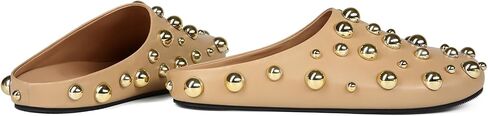 Studded Flat Mules for Women Sparkly Metallic Closed Round Toe Slippers Leather Slip On Backless Comfortable Clog Slides Fashion Casual Shoes in Saudi Arabia
