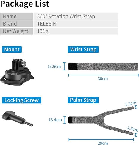 TELESIN Upgraded Wrist Strap, 360 Rotation Arm Plam Ankle Mount Band Holder Cycling Mount for GoPro Max Hero 13 12 11 10 9 8 7 Black, Insta360 One R X2 Go3 DJI Osmo Action 5 Pro 4 3 Camera Accessories in Saudi Arabia