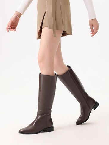 Shoe'N Tale Women's Knee High Boots Chunky Low Heel Pointed Toe Winter Shoes with Side Zipper in Saudi Arabia