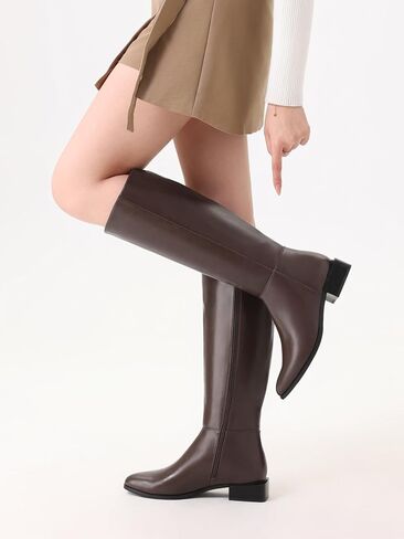 Shoe'N Tale Women's Knee High Boots Chunky Low Heel Pointed Toe Winter Shoes with Side Zipper in Saudi Arabia