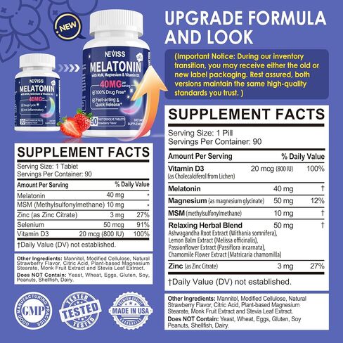 Sugar Free Melatonin 40 mg for Adults,180 Serving Fast Dissolve Sublingual Tablets, Extra Strength Melatonin with Vitamin D3,MSM & Selenium for Relaxation,Restful Deep Zzzs,Health Rest Cycle,Non Habit in Saudi Arabia