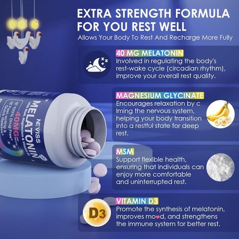 Sugar Free Melatonin 40 mg for Adults,180 Serving Fast Dissolve Sublingual Tablets, Extra Strength Melatonin with Vitamin D3,MSM & Selenium for Relaxation,Restful Deep Zzzs,Health Rest Cycle,Non Habit in Saudi Arabia