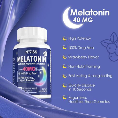 Sugar Free Melatonin 40 mg for Adults,180 Serving Fast Dissolve Sublingual Tablets, Extra Strength Melatonin with Vitamin D3,MSM & Selenium for Relaxation,Restful Deep Zzzs,Health Rest Cycle,Non Habit in Saudi Arabia