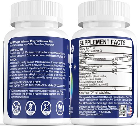 Sugar Free Melatonin 40 mg for Adults,180 Serving Fast Dissolve Sublingual Tablets, Extra Strength Melatonin with Vitamin D3,MSM & Selenium for Relaxation,Restful Deep Zzzs,Health Rest Cycle,Non Habit in Saudi Arabia