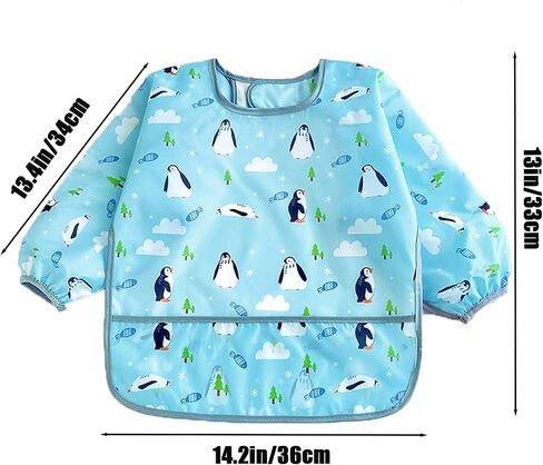 PandaEar 3 Pack Long Sleeve Bibs, Waterproof Smock Baby Bibs for Eating, Reusable Bibs for Baby Infant Toddler 6-36 Months(Bears/Penguins/Dinosaurs) in Saudi Arabia