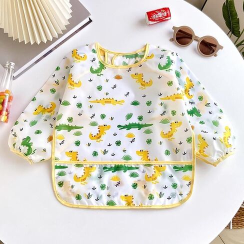PandaEar 3 Pack Long Sleeve Bibs, Waterproof Smock Baby Bibs for Eating, Reusable Bibs for Baby Infant Toddler 6-36 Months(Bears/Penguins/Dinosaurs) in Saudi Arabia