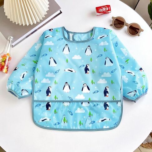 PandaEar 3 Pack Long Sleeve Bibs, Waterproof Smock Baby Bibs for Eating, Reusable Bibs for Baby Infant Toddler 6-36 Months(Bears/Penguins/Dinosaurs) in Saudi Arabia