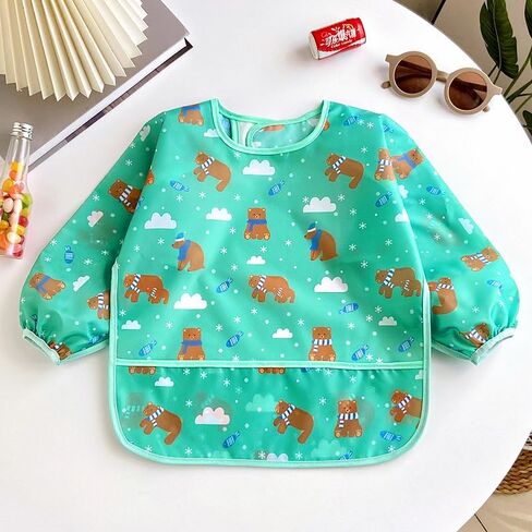 PandaEar 3 Pack Long Sleeve Bibs, Waterproof Smock Baby Bibs for Eating, Reusable Bibs for Baby Infant Toddler 6-36 Months(Bears/Penguins/Dinosaurs) in Saudi Arabia