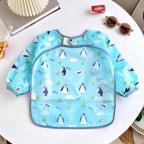 PandaEar 3 Pack Long Sleeve Bibs, Waterproof Smock Baby Bibs for Eating, Reusable Bibs for Baby Infant Toddler 6-36 Months(Bears/Penguins/Dinosaurs) in Saudi Arabia