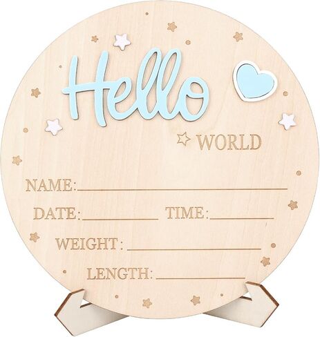 علامة إعلان الطفل ، Wooden Hello World Netborn Sign Cute مرحبًا بالطفل اسم الطفل للبنات Girls Photo Props Decord Decory Decory in Saudi Arabia