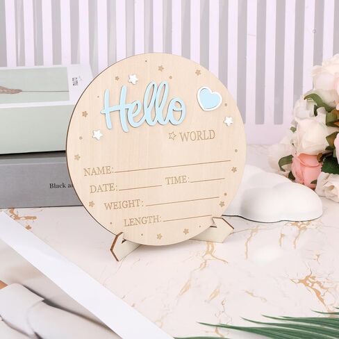 علامة إعلان الطفل ، Wooden Hello World Netborn Sign Cute مرحبًا بالطفل اسم الطفل للبنات Girls Photo Props Decord Decory Decory in Saudi Arabia
