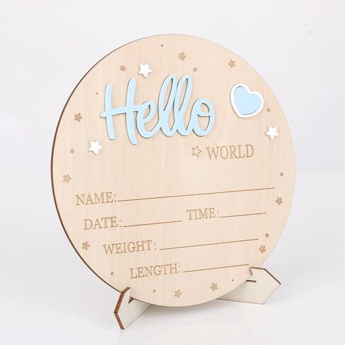 علامة إعلان الطفل ، Wooden Hello World Netborn Sign Cute مرحبًا بالطفل اسم الطفل للبنات Girls Photo Props Decord Decory Decory in Saudi Arabia