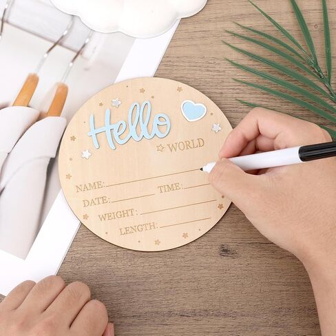 علامة إعلان الطفل ، Wooden Hello World Netborn Sign Cute مرحبًا بالطفل اسم الطفل للبنات Girls Photo Props Decord Decory Decory in Saudi Arabia
