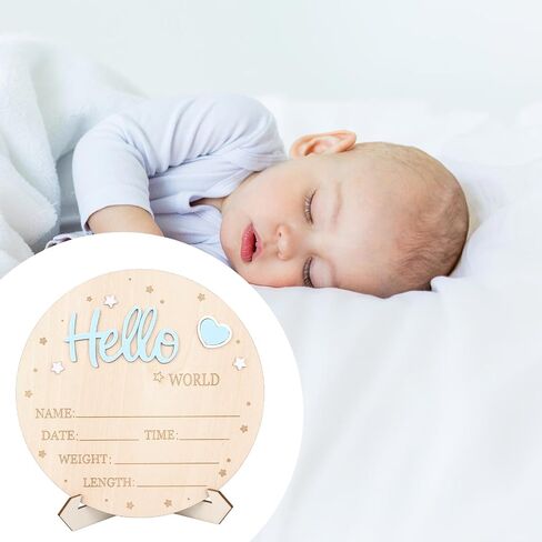 علامة إعلان الطفل ، Wooden Hello World Netborn Sign Cute مرحبًا بالطفل اسم الطفل للبنات Girls Photo Props Decord Decory Decory in Saudi Arabia