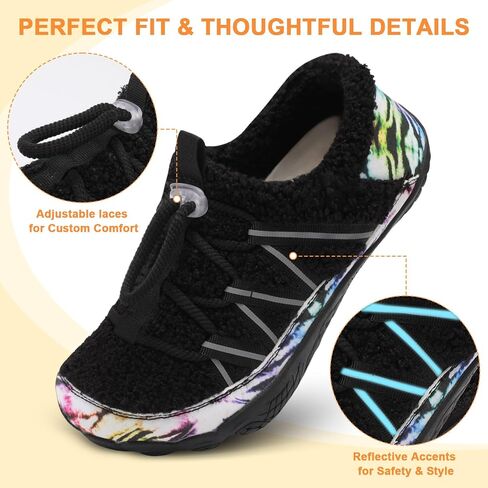 relxfeet Women's Wide Width Slippers Cozy Furry Barefoot House Shoes with Adjustable Fit Non-Slip Indoor Outdoor Slippers for Diabetic Bunion Swollen Feet Friendly in Kuwait