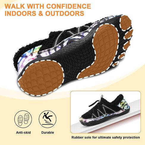 relxfeet Women's Wide Width Slippers Cozy Furry Barefoot House Shoes with Adjustable Fit Non-Slip Indoor Outdoor Slippers for Diabetic Bunion Swollen Feet Friendly in Kuwait