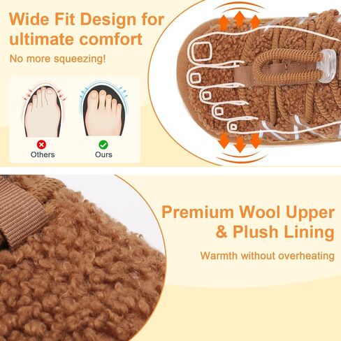 relxfeet Women's Wide Width Slippers Cozy Furry Barefoot House Shoes with Adjustable Fit Non-Slip Indoor Outdoor Slippers for Diabetic Bunion Swollen Feet Friendly in Kuwait