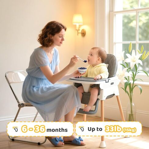 JOYMOR 5 in 1 Baby High Chair for Babies and Toddlers, Portable Highchair Fold Compact, ConvertibleBaby Feeding Chair Booster for Eating with Detachable Double Tray, 5 Point Harness (Gray) in Saudi Arabia