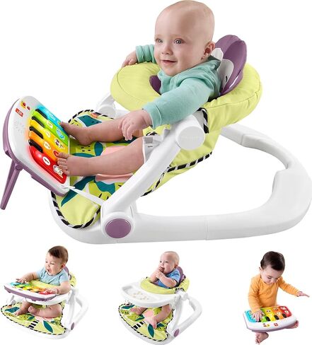 Fisher-Price Portable Baby Chair Kick & Play Deluxe Sit-up Seat مع Piano Learning Toy & Tray للرضع للأطفال الصغار ، Purple Monkey in Kuwait