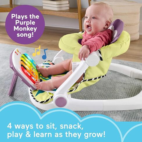 Fisher-Price Portable Baby Chair Kick & Play Deluxe Sit-up Seat مع Piano Learning Toy & Tray للرضع للأطفال الصغار ، Purple Monkey in Kuwait