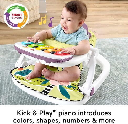 Fisher-Price Portable Baby Chair Kick & Play Deluxe Sit-up Seat مع Piano Learning Toy & Tray للرضع للأطفال الصغار ، Purple Monkey in Kuwait