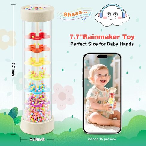 Rainmaker Toy,Montessori Toys for 0+ Year Old,Baby Wooden Sensory Development Toy,Christmas Birthday Gift for Baby Infant-7.7 Inch in Saudi Arabia