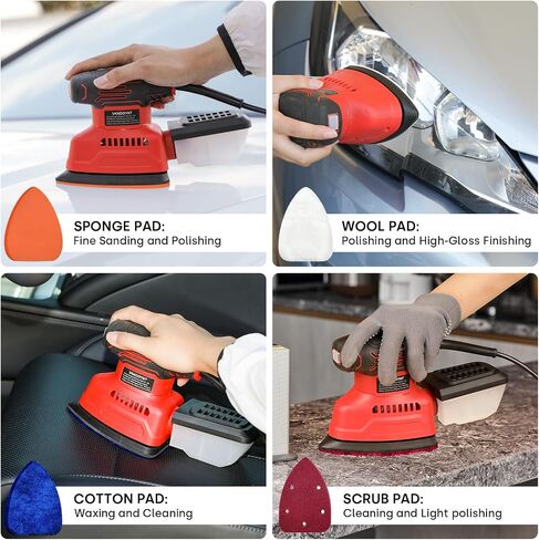 Vkndoynt التفاصيل Sander ، 12000 OPM Mini Electric Sander مع جامع الغبار ، و 1.1 شمل فأر الطاقة مع 15pcs Sanderpapers و 4 مساءً منصات تلوين متعددة الأغراض للمساحات الضيقة الخشبية in Kuwait
