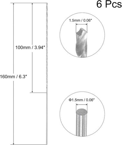 #US 6Pcs High Speed Steel Extended Twist Drill Bits 1.5mm Drill Dia. 160mm Length in Saudi Arabia