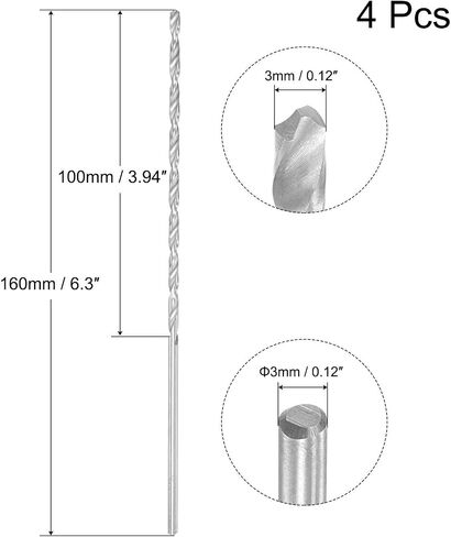 #US High Speed Steel Extended Twist Drill Bits 3mm Drill Dia 160mm Length 4 Pcs in Saudi Arabia
