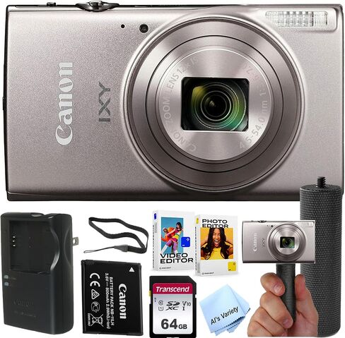 Canon PowerShot IXY 650 (ELPH 360) HS Digital Camera (Silver)+ 64GB Memory + Stabilizing Grip + Software Pack +More (Renewed) in Saudi Arabia